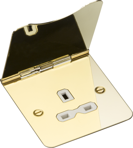 13A 1G Unswitched Floor Socket - Polished Brass with White Insert