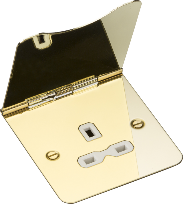 13A 1G Unswitched Floor Socket - Polished Brass with White Insert