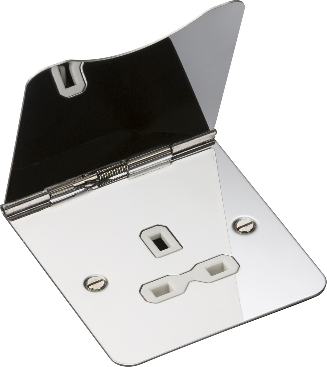 13A 1G Unswitched Floor Socket - Polished Chrome with White Insert