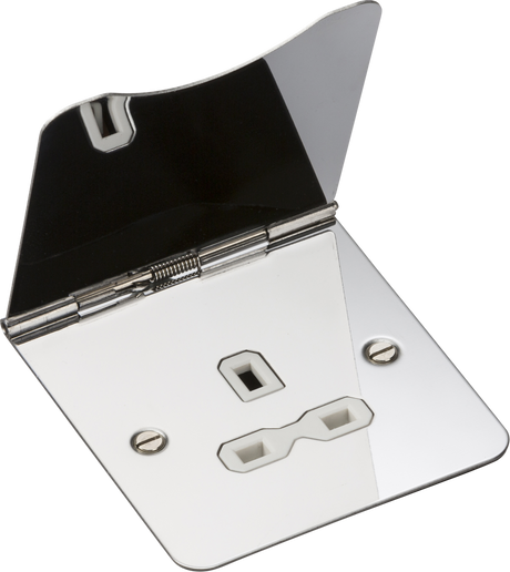 13A 1G Unswitched Floor Socket - Polished Chrome with White Insert