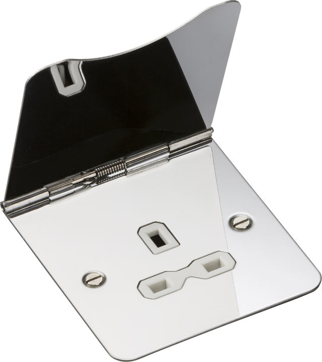 13A 1G Unswitched Floor Socket - Polished Chrome with White Insert