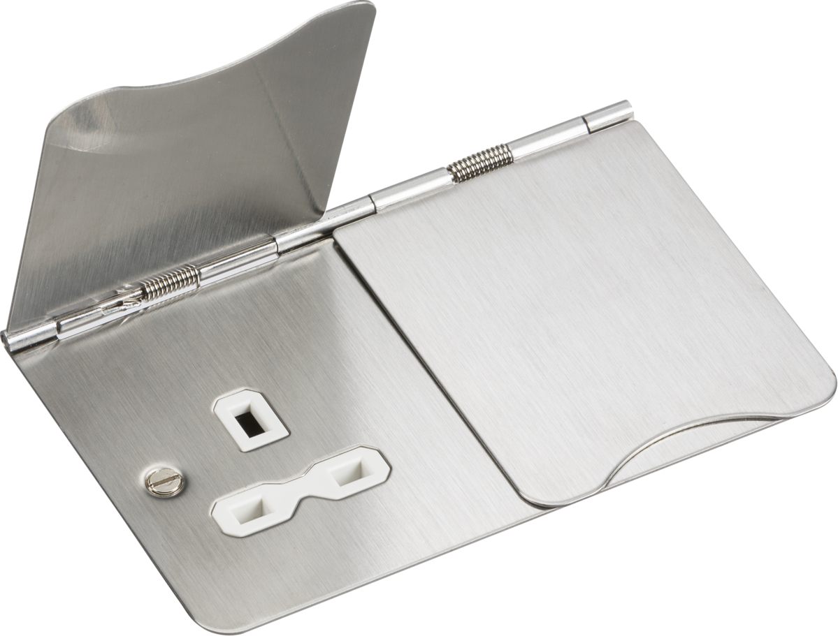 13A 2G Unswitched Floor Socket - Brushed Chrome with White Insert