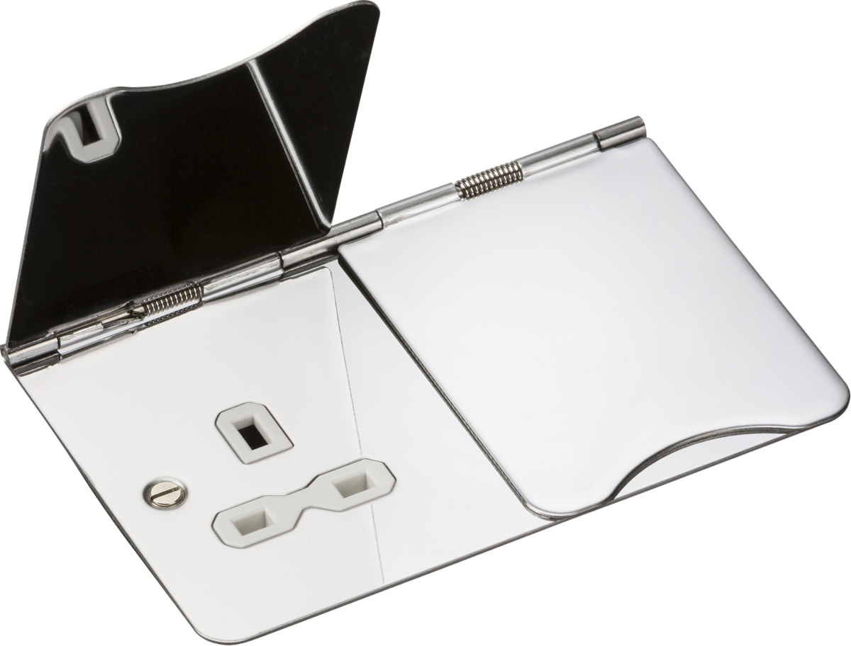 13A 2G Unswitched Floor Socket - Polished Chrome with White Insert