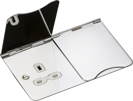 13A 2G Unswitched Floor Socket - Polished Chrome with White Insert
