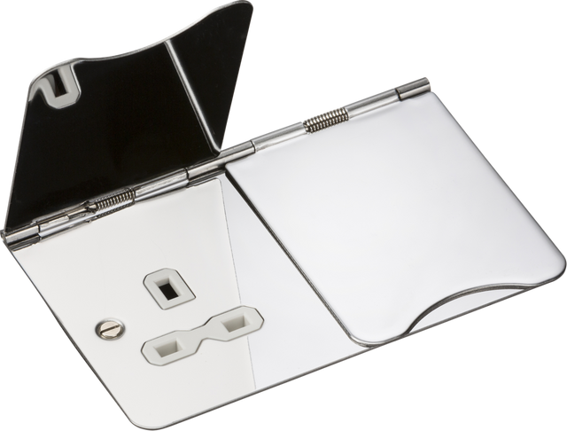 13A 2G Unswitched Floor Socket - Polished Chrome with White Insert