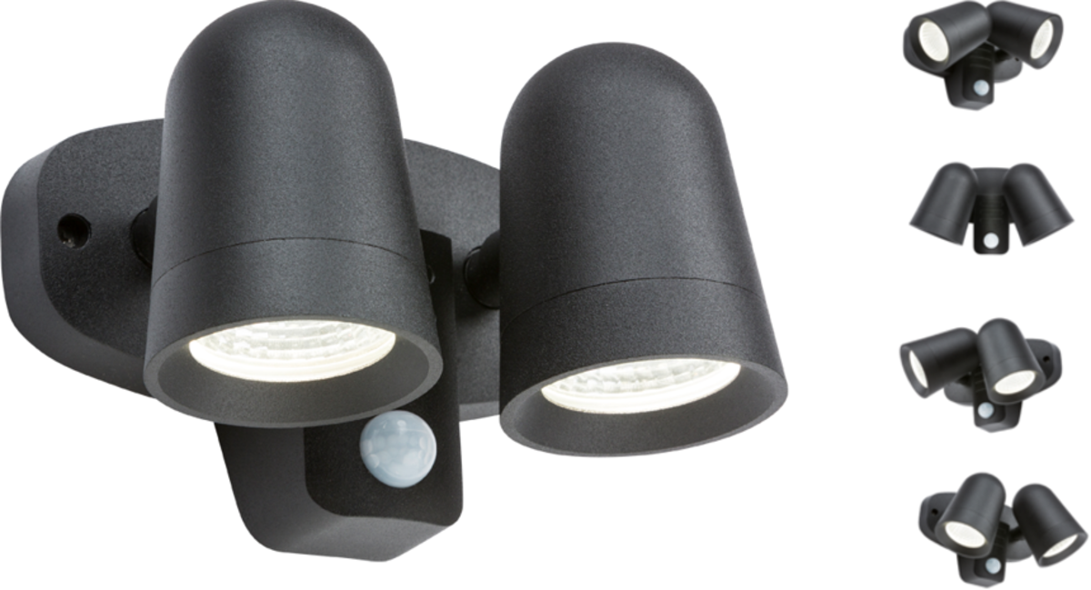 230V IP65 18W LED Black Twin Spot Floodlight with PIR - Featured Image