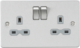 13A 2G DP Switched Socket - Brushed Chrome with Grey Insert