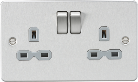 13A 2G DP Switched Socket - Brushed Chrome with Grey Insert