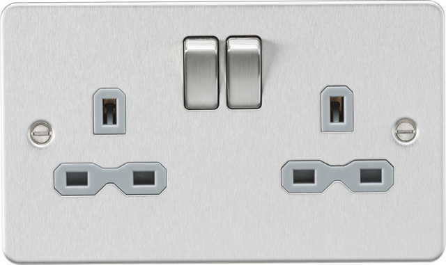 13A 2G DP Switched Socket - Brushed Chrome with Grey Insert