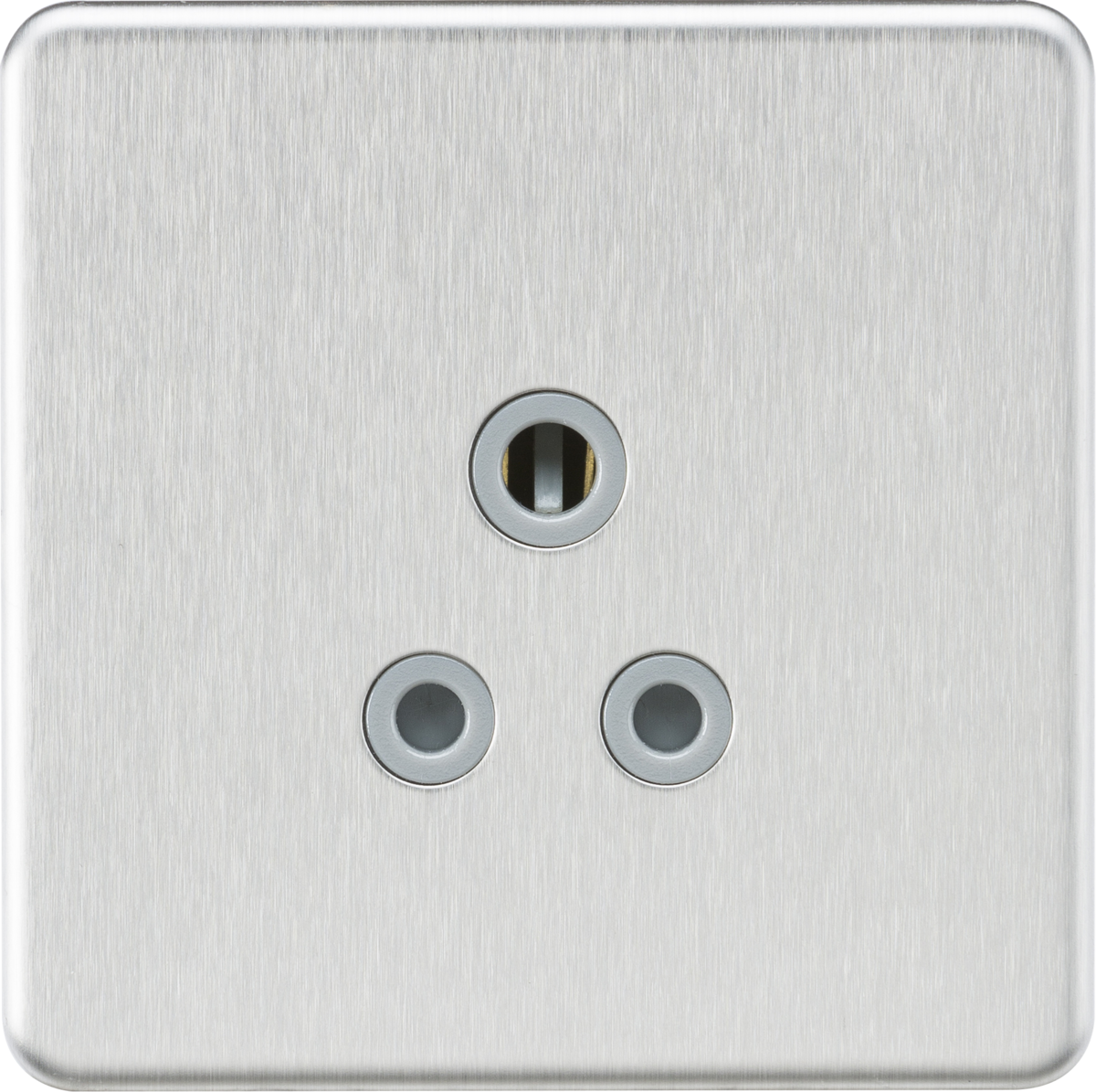 5A Unswitched Round Socket - Brushed Chrome with Grey Insert