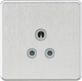 5A Unswitched Round Socket - Brushed Chrome with Grey Insert