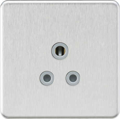 5A Unswitched Round Socket - Brushed Chrome with Grey Insert