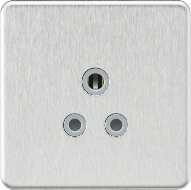 5A Unswitched Round Socket - Brushed Chrome with Grey Insert