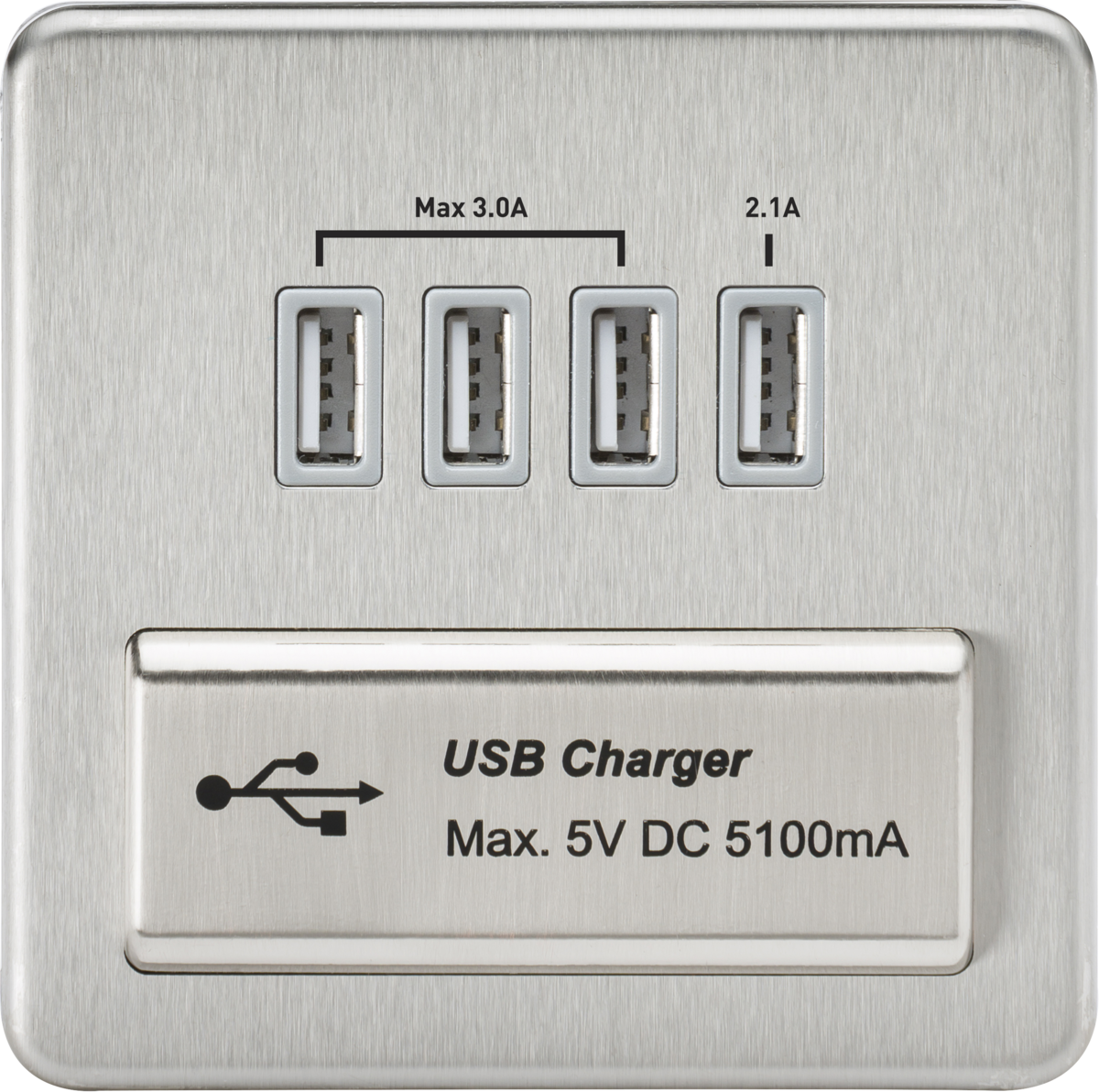 230V Quad USB-A Charger Outlet - Brushed Chrome Finish