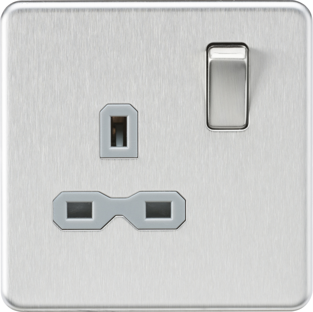 13A 1G DP Switched Socket - Brushed Chrome with Grey Insert