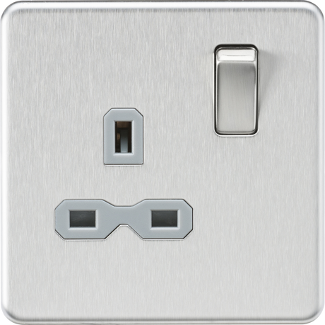 13A 1G DP Switched Socket - Brushed Chrome with Grey Insert