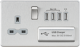 13A Switched Socket with Quad USB-A 5V DC 5.1A - Brushed Chrome with Grey Insert