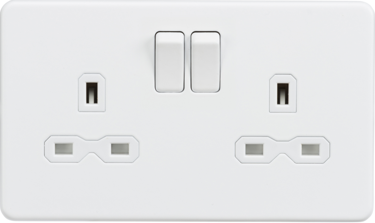 13A 2G DP Switched Socket - Matt White with White Insert