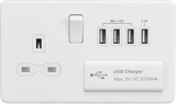 13A Switched Socket with Quad USB-A - Matt White