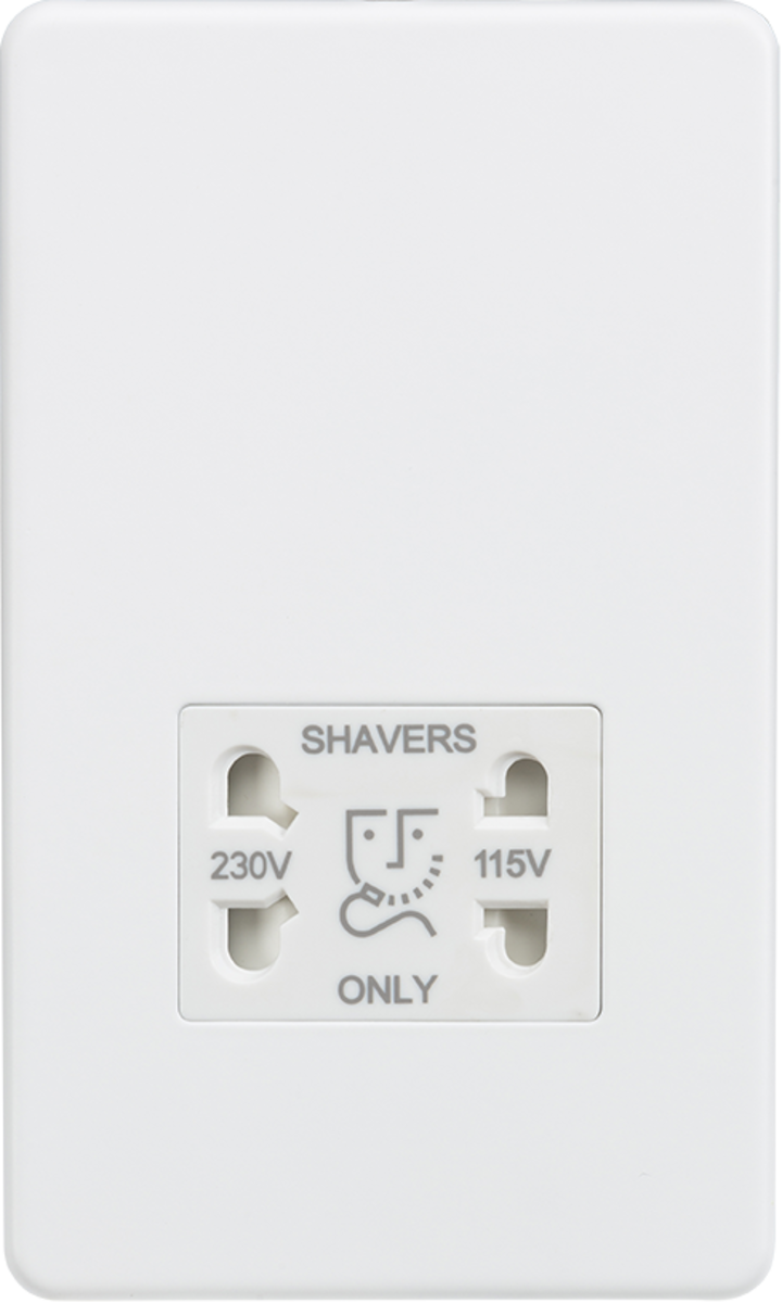 115/230V Dual Voltage Shaver Socket - Matt White with White insert