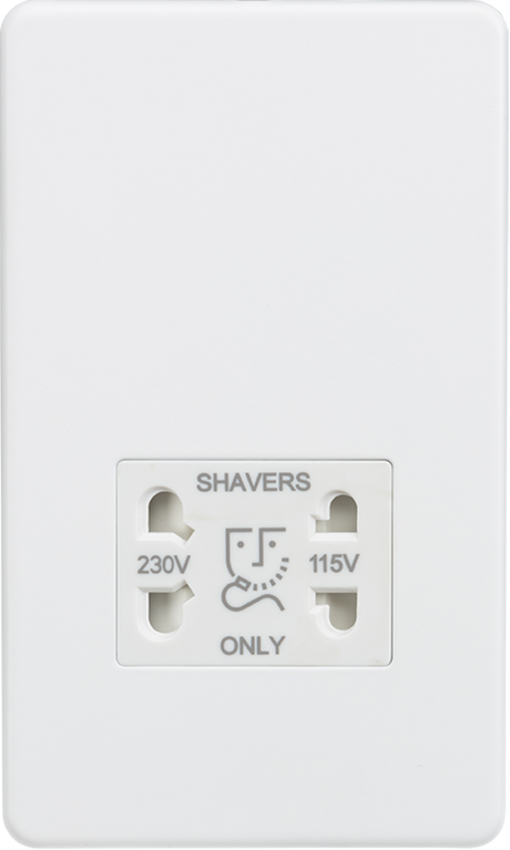 115/230V Dual Voltage Shaver Socket - Matt White with White insert
