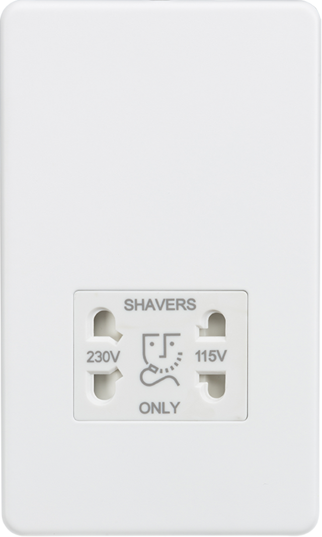 115/230V Dual Voltage Shaver Socket - Matt White with White insert