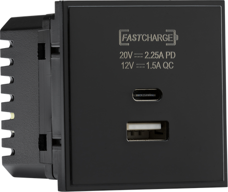 Dual USB A+C Charger Module 20V DC 2.25A Max 45W Black