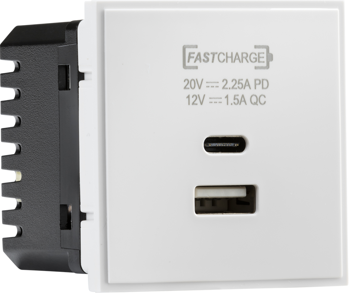 Dual USB A+C Charger Module - White