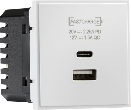 Dual USB A+C Charger Module - White