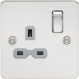 13A 1G DP Switched Socket - Polished Chrome with Grey Insert