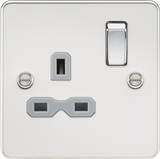 13A 1G DP Switched Socket - Polished Chrome with Grey Insert