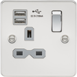 13A 1G SP Switched Socket with Dual USB A+A - Polished Chrome