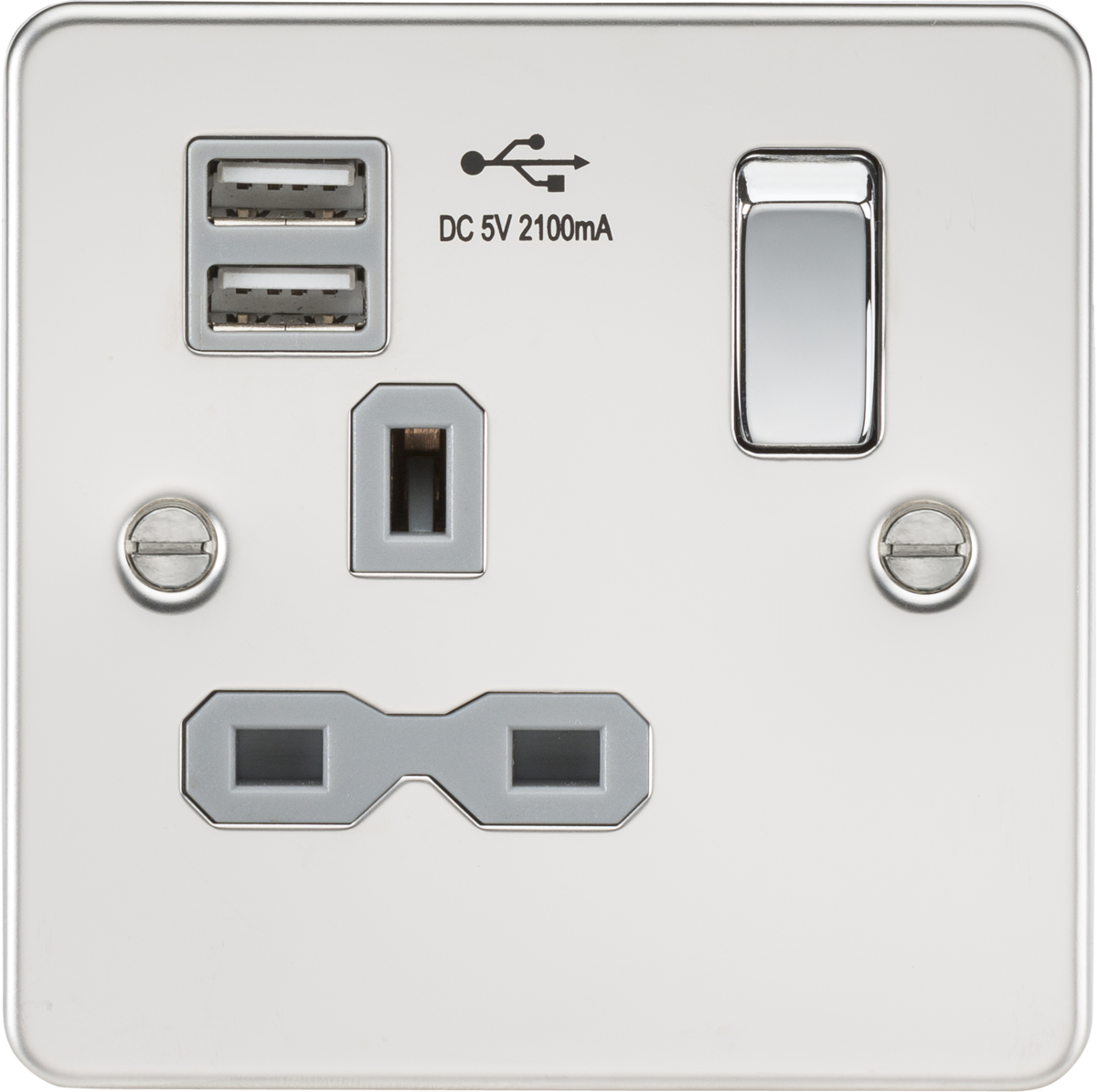 13A 1G SP Switched Socket with Dual USB A+A - Polished Chrome