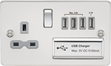 13A Switched Socket with Quad USB Charger - Polished Chrome