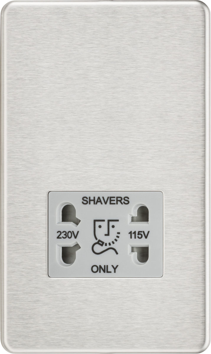 115/230V Dual Voltage Shaver Socket - Brushed Chrome with Grey Insert