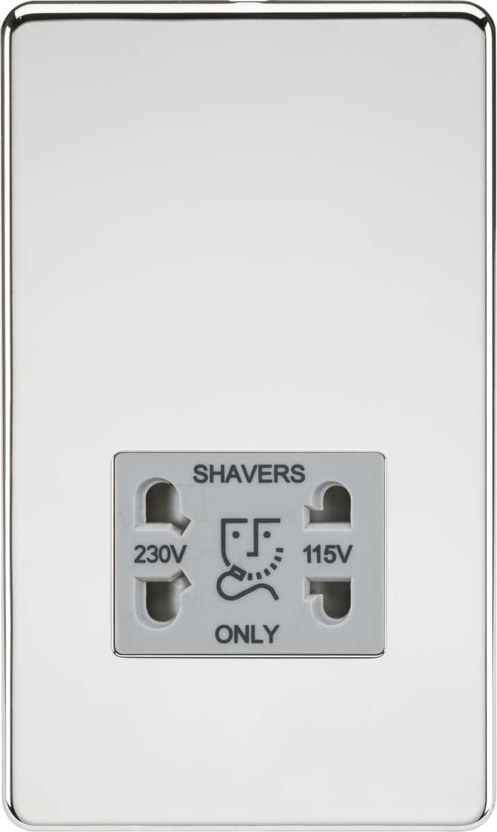115/230V Dual Voltage Shaver Socket - Polished Chrome with Grey Insert