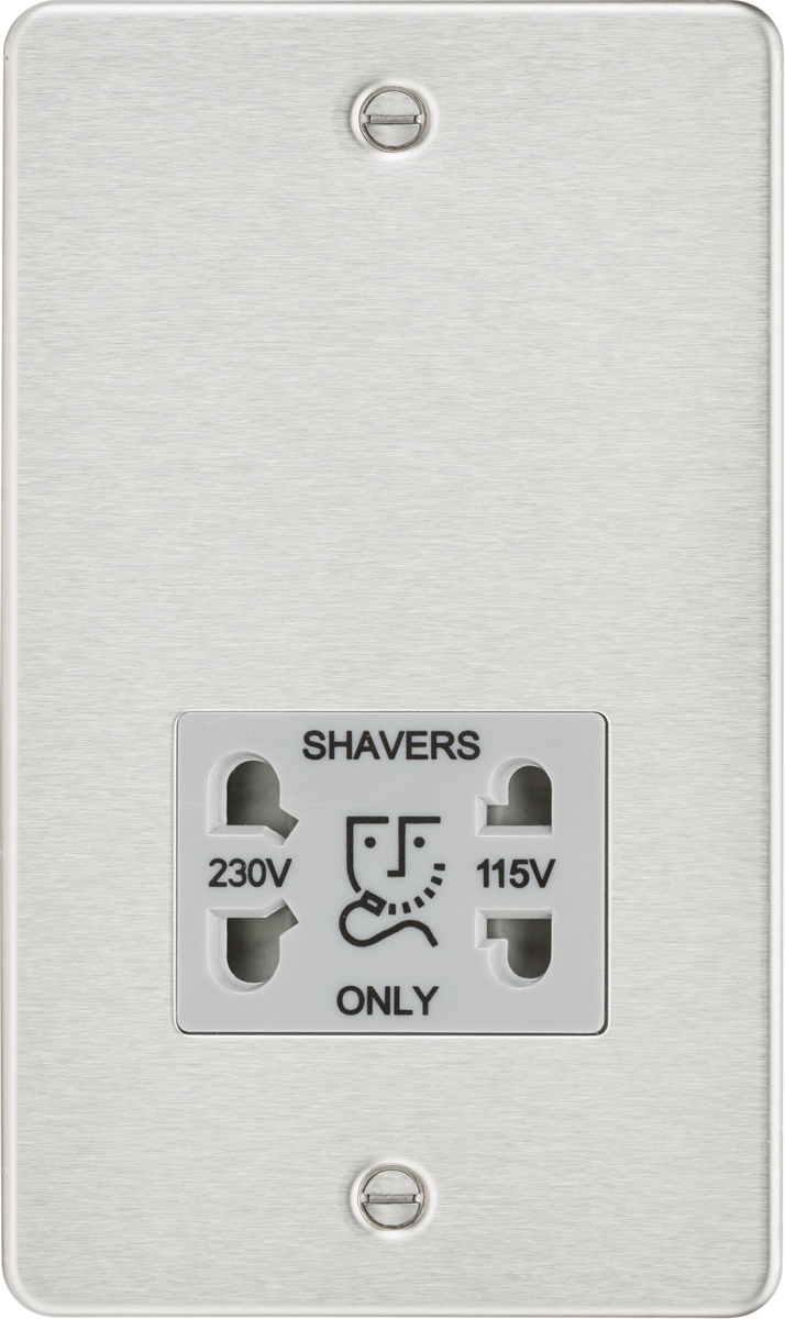 115/230V Dual Voltage Shaver Socket - Brushed Chrome with Grey Insert