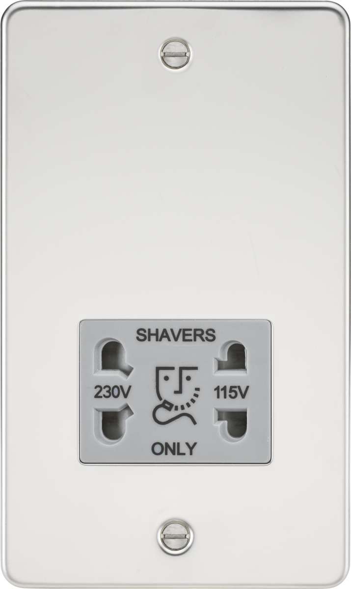 115/230V Dual Voltage Shaver Socket - Polished Chrome with Grey Insert