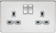 13A 2G DP Switched Socket with Twin Earths - Polished Chrome with Grey Insert