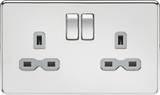 13A 2G DP Switched Socket with Twin Earths - Polished Chrome with Grey Insert