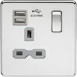 13A 1G Switched Socket with Dual USB A+A - Polished Chrome