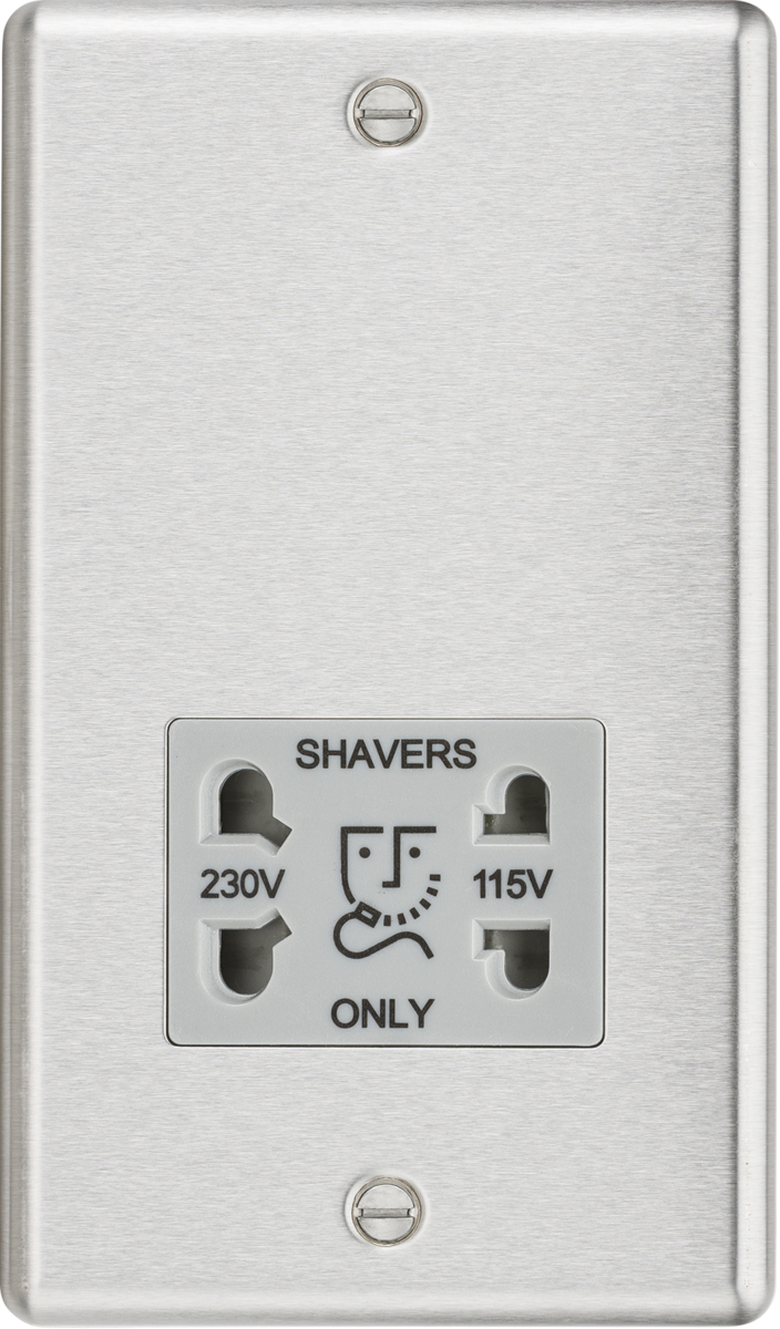 ML Accessories 115/230V Dual Voltage Shaver Socket in Brushed Chrome with Grey Insert