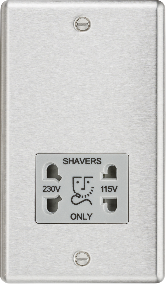 ML Accessories 115/230V Dual Voltage Shaver Socket in Brushed Chrome with Grey Insert