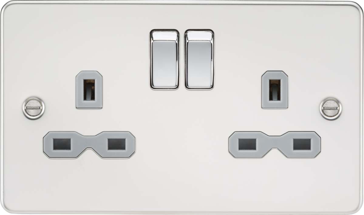 13A 2G DP Switched Socket - Polished Chrome with Grey Insert