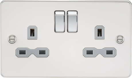 13A 2G DP Switched Socket - Polished Chrome with Grey Insert