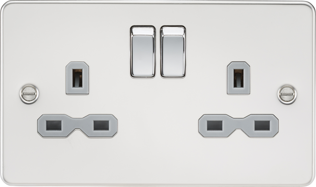 13A 2G DP Switched Socket - Polished Chrome with Grey Insert