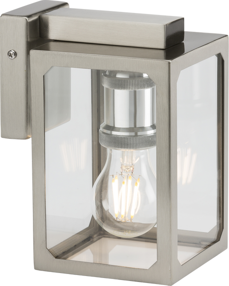 230V IP23 E27 Wall Lantern - Brushed Chrome