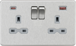 13A 2G DP Switched Socket with Dual USB A+C - Brushed Chrome