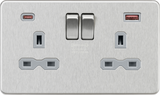 13A 2G DP Switched Socket with Dual USB A+C - Brushed Chrome