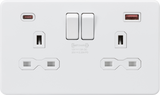 ML Accessories 13A 2G DP Switched Socket with Dual USB A+C, Fastcharge - Matt White